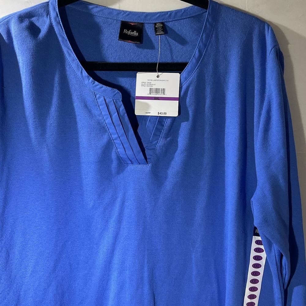 NWT Rafaela‎ Women's V-Neck 3/4 Sleeve Blue Blouse Pullover Size XXL - Picture 3 of 5